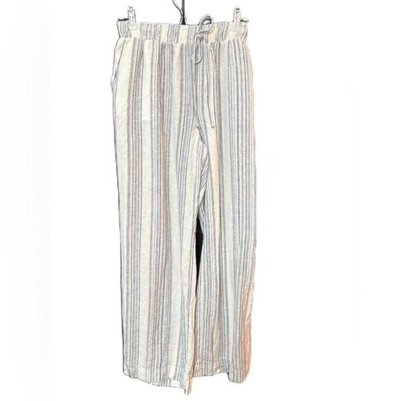 Briggs Linen White & Blue Striped Elastic Comfy Pants SZ L - Picture 3 of 11